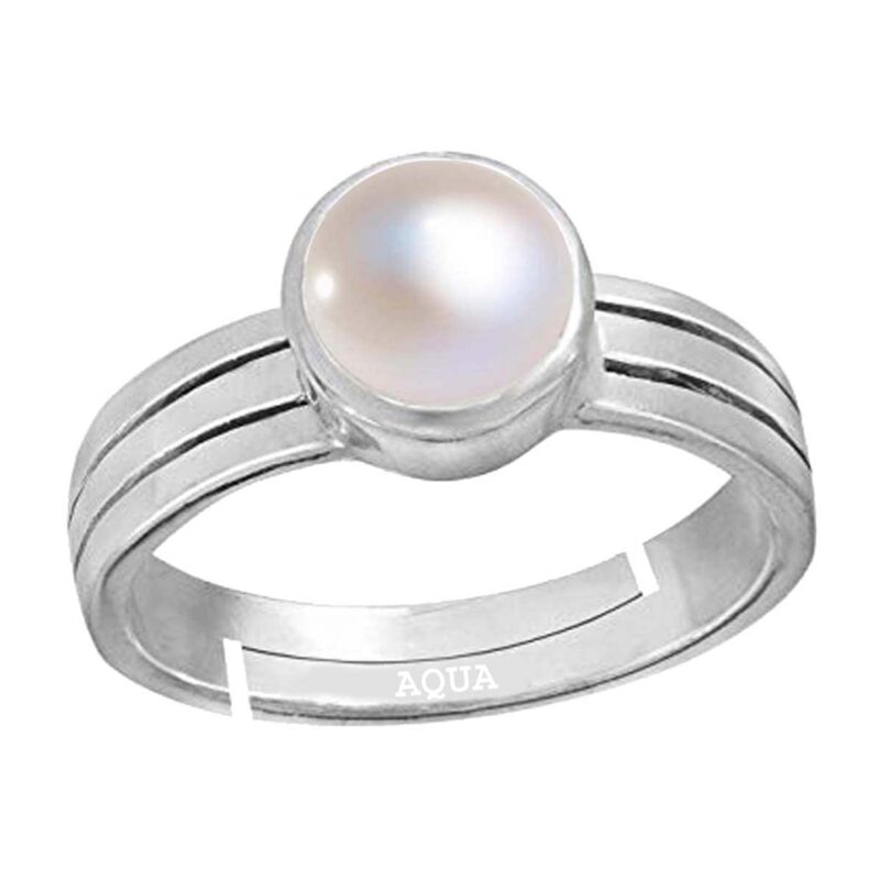 Aquagems Pearl/Moti 4.25 Ratti or 4 Carat Astrological Certified Natural Gemstone bis Hallmark 925 Sterling Silver Adjustable Ring for Men - nv2425