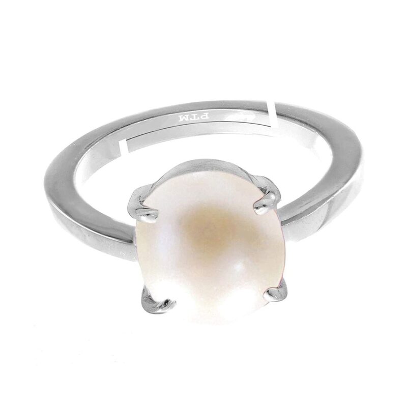 PTM Natural Pearl/Moti 5.25 Ratti or 5 Carat Astrological Certified Gemstone Pure Sterling Silver/925 bis Hallmark Adjustable Ring for Men & Women - fba4525