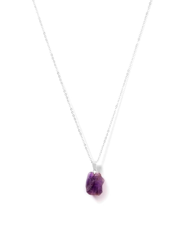 Gempro Certified Raw Amethyst Gemstone Healing Silver Chain Pendant Necklace For Women