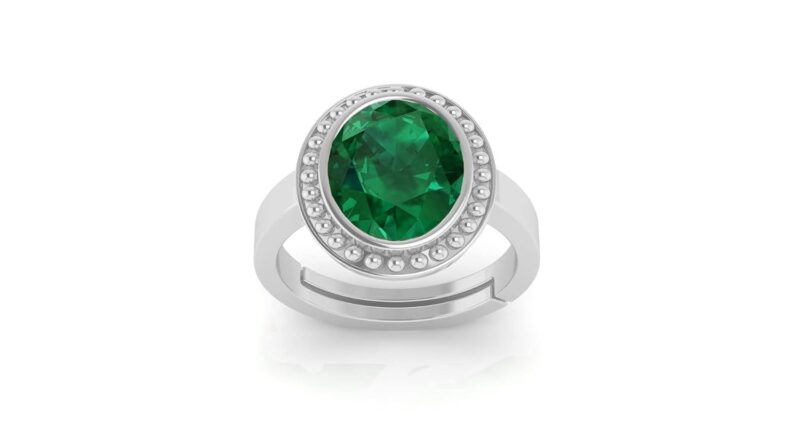 Akshita gems 5.25 Ratti 4.00 Carat Natural Emerald Adjustable Silver Panna Ring Certified for Women's and Men's