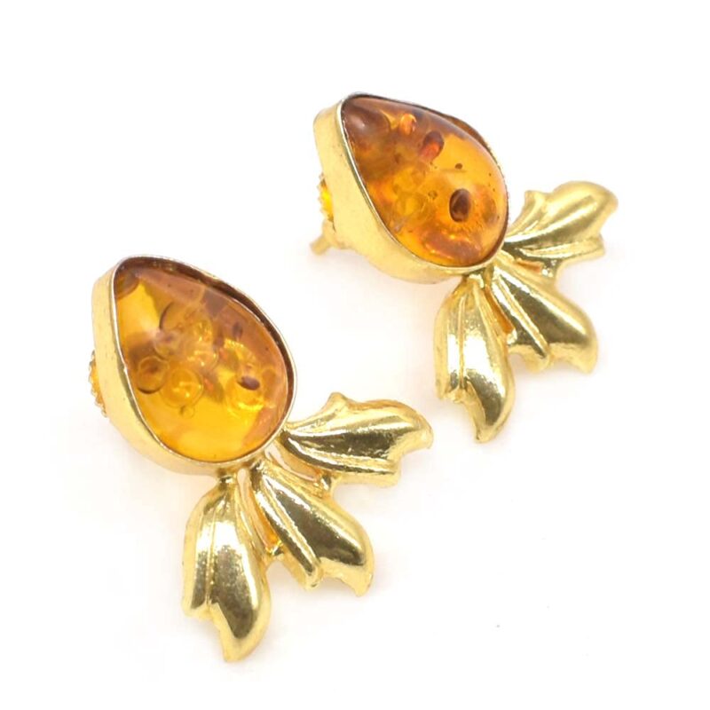 RidVik Pear Amber Gemstone Handmade Wedding Jewelry Stud Earring 1" To 2" EAR-6611