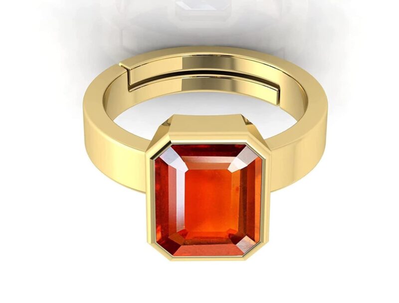 Kirti Sales A1 Quality 12.00 Ratti 11.00 Carat Natural and Certified Natural Hessonite, Loose Gemstone Garnet Gomed Astrological Gemstone Adjustable Gold Plated Ring for Men and Women