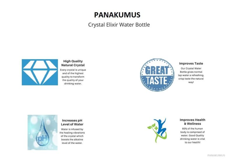 Panakumus Crystal Bottle Elixir Water Bottle 16Oz Natural Amethyst Gemstone Water Bottle For Making Crystal Infused Gemwater (500Ml) - Glass