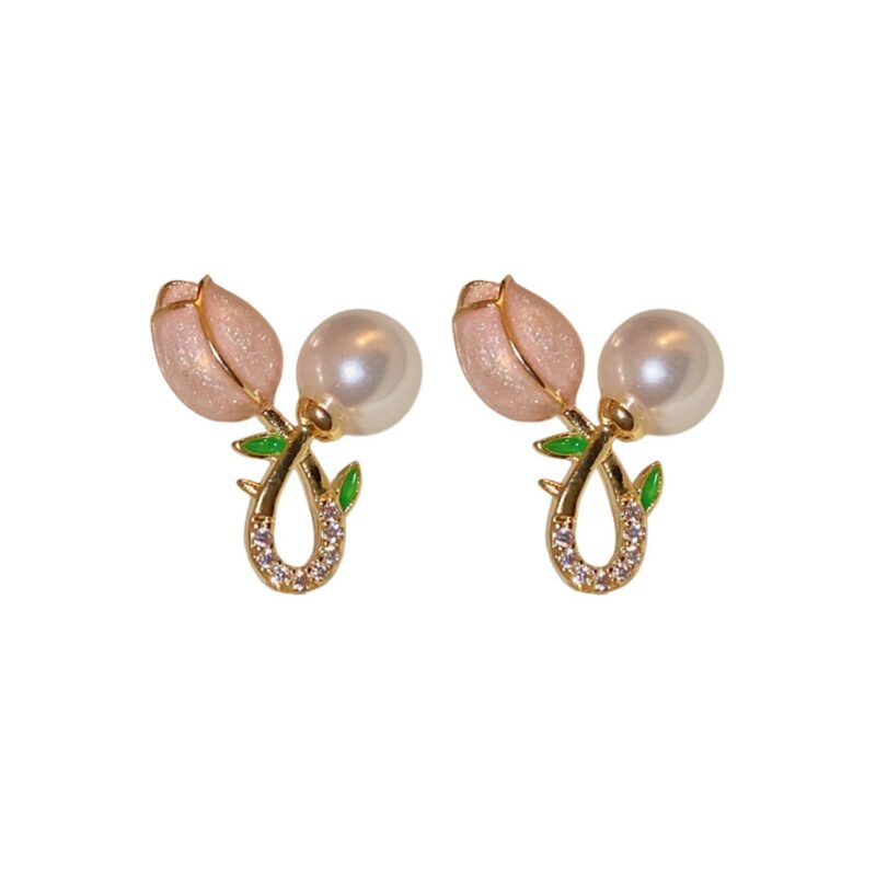 Tulip Flower Earrings for Women Pink Tulip Pearl Earrings Pearl Flower Earring for Women Jewelry Gifts.