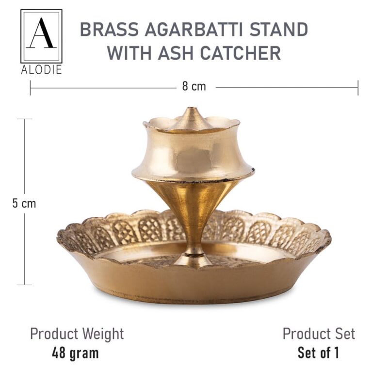 ALODIE - Brass Agarbatti Stand with Ash Catcher - Elegant Brass Agarbatti Stand for Pooja - Enhance Your Rituals with Stylish Agarbatti Holder Ash Collector - Functional Designs Agarbatti Stand (1)