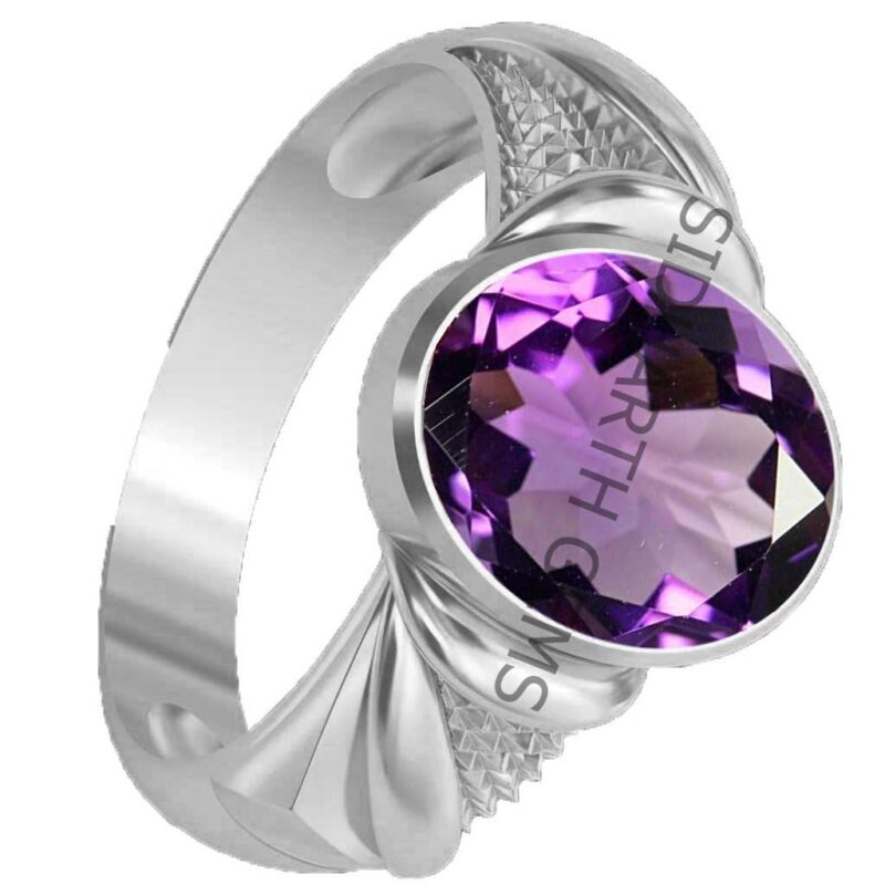 Akshita gems Unheated Untreatet 7.25 Ratti 6.20 Carat AAA+ Quality Natural Amethyst Stone Natural Katela Gem Stone Gemstone(Pear Shape) Adjustable Silver Ring for Men and Women