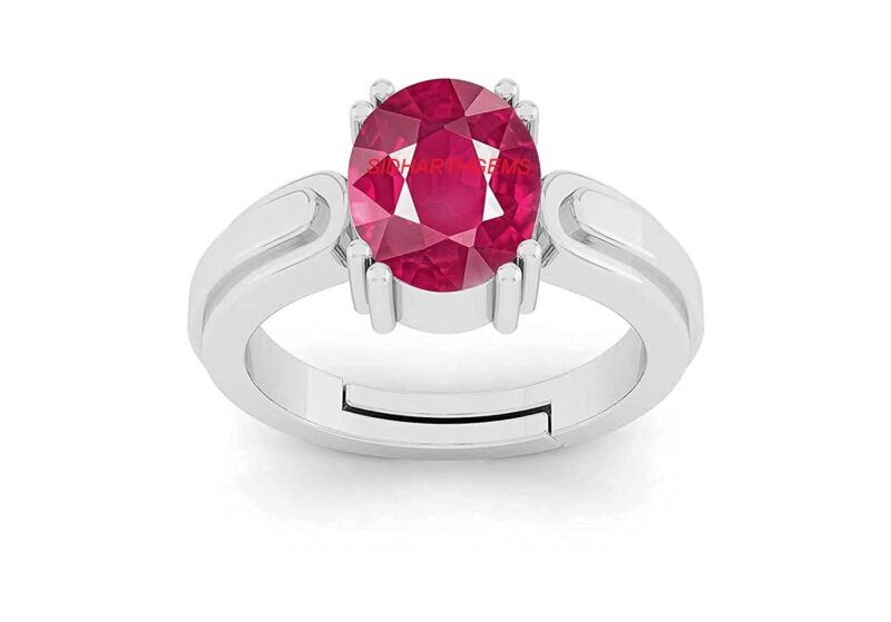 SIDHARTH GEMS 7.25 Ratti 6.00 Carat A+ Quality Natural Burma Ruby Manik Unheated Untreatet Gemstone Silver Ring for Women's and Men's(GGTL Lab Certifi