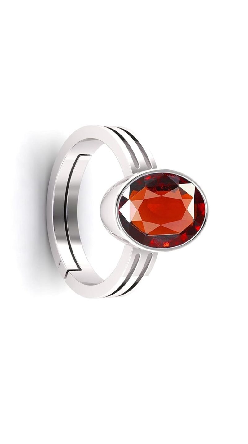 Anuj Sales 12.25 Ratti 11.70 Carat Natural Quality and Certified Natural Hessonite, Loose Gemstone Garnet Gomed Astrological Gemstone Adjustable Silver Ring for Men and Women