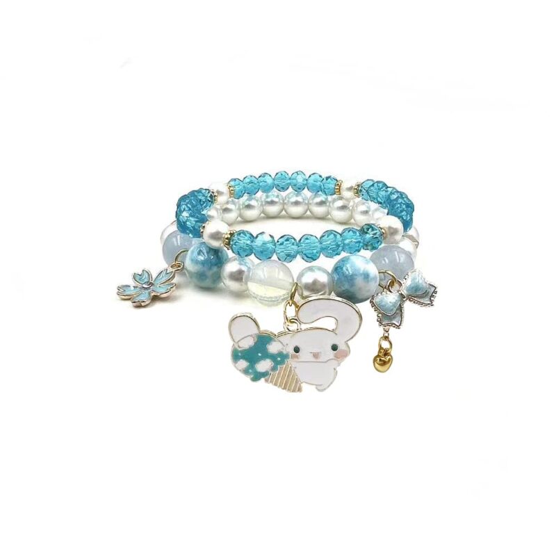 Kawaii Bracelets Crystal Beads Bracelet Set Cute Cartoon Elastic Beaded Pearl Bracelets Jewelry for Women Bff Friendship