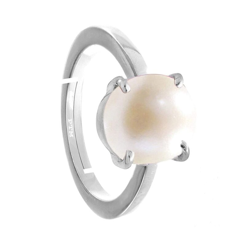 PTM Natural Pearl/Moti 5.25 Ratti or 5 Carat Astrological Certified Gemstone Pure Sterling Silver/925 bis Hallmark Adjustable Ring for Men & Women - fba4525