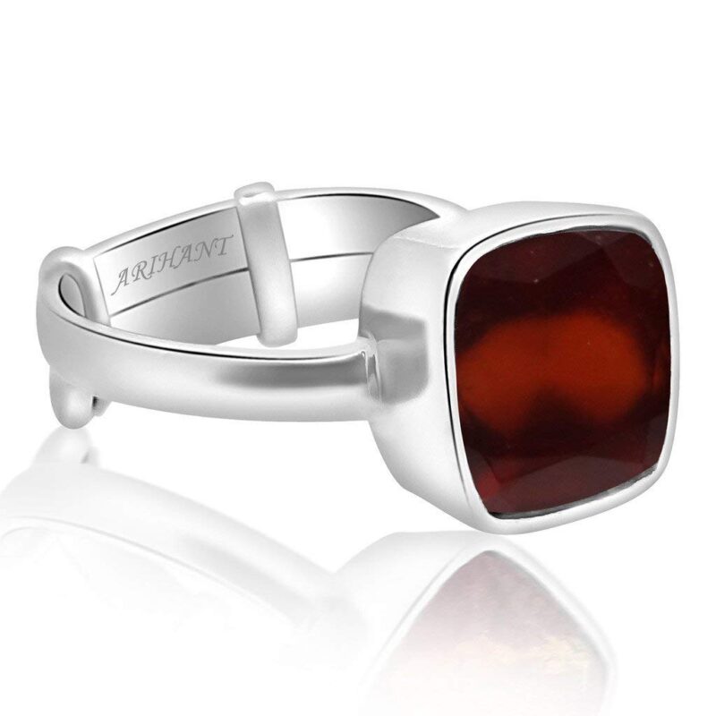 Arihant Gems & Jewels 6.25/7.25/8.25/9.25/10.25/11.25/12.25 Ratti Silver Adjustable Hessonite Garnet/Gomed Ring | Natural & Certified | Astrological Gemstone| Unisex Both for Men & Women