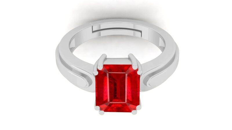 Anuj Sales 4.00 Ratti 3.25 Carat Natural Ruby Manik Loose Gemstone Silver Plated Birthstone Astrology Rashi Ratan Adjustable Ring for Men & Women