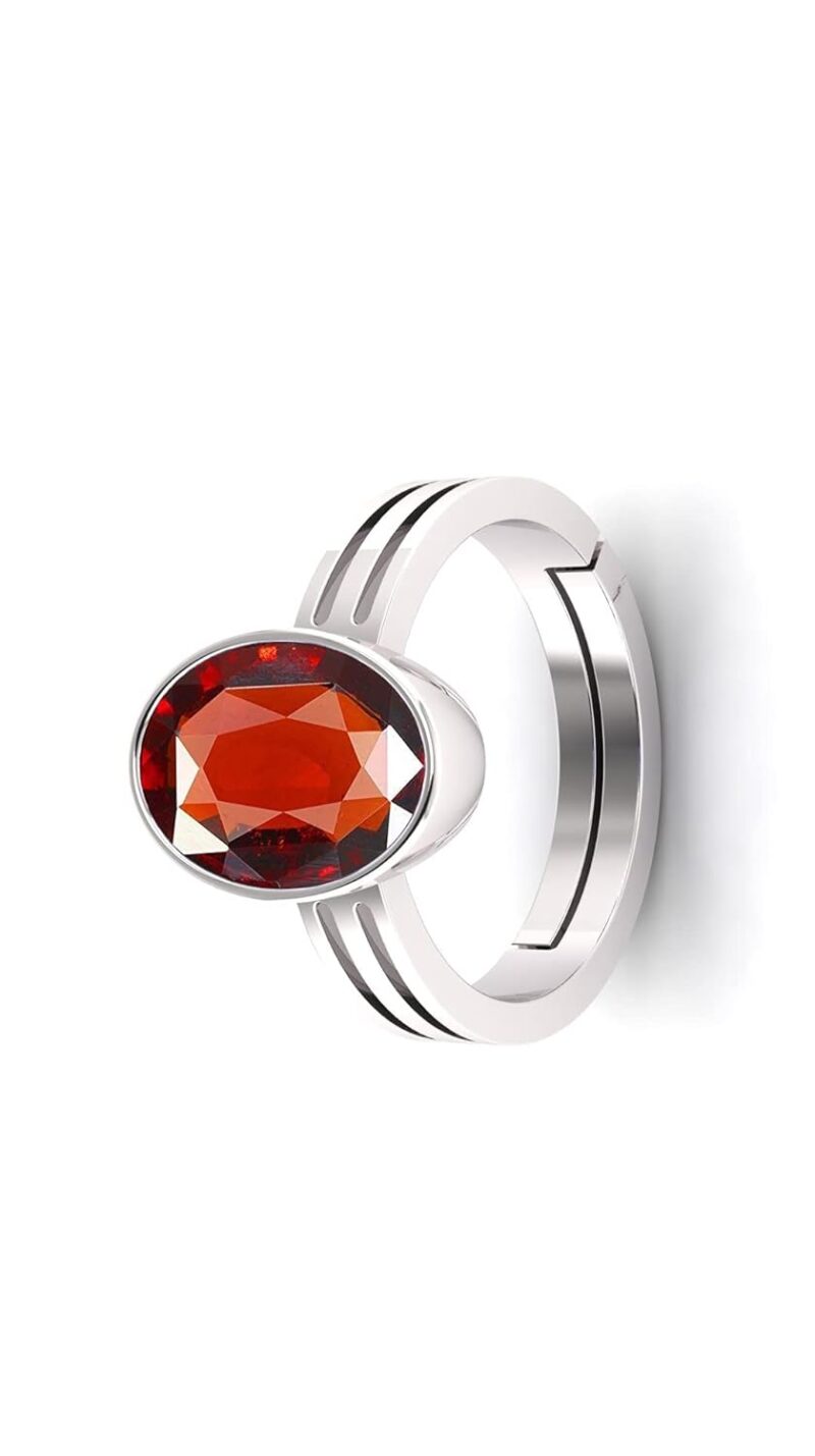 Anuj Sales 12.25 Ratti 11.70 Carat Natural Quality and Certified Natural Hessonite, Loose Gemstone Garnet Gomed Astrological Gemstone Adjustable Silver Ring for Men and Women