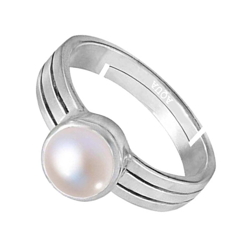 Aquagems Pearl/Moti 4.25 Ratti or 4 Carat Astrological Certified Natural Gemstone bis Hallmark 925 Sterling Silver Adjustable Ring for Men - nv2425