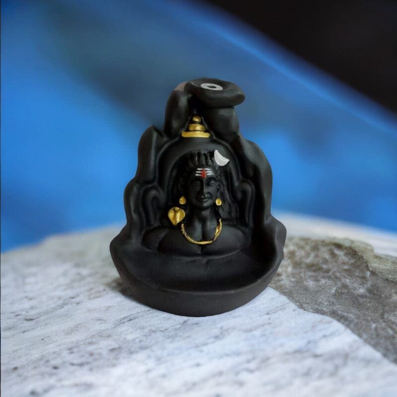 HC VILLA Lord Adiyogi Incense Holder with 10 Free Cones, Mahadev, Shiv Shankara Backflow Cone Incense Holder Decorative Showpiece with 10 Free Smoke Backflow Scented Cone Incenses (Black)