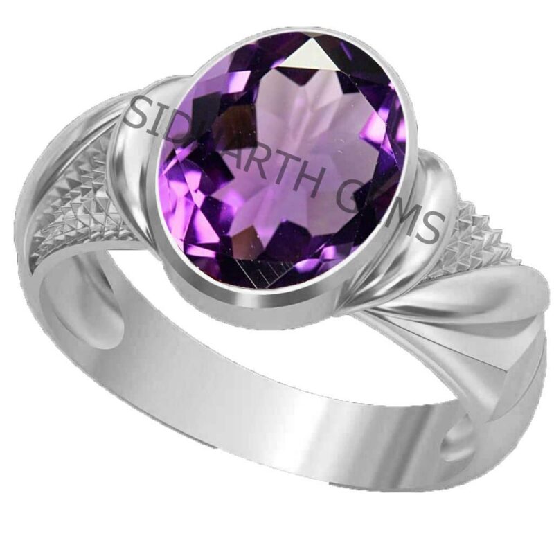 Akshita gems Unheated Untreatet 7.25 Ratti 6.20 Carat AAA+ Quality Natural Amethyst Stone Natural Katela Gem Stone Gemstone(Pear Shape) Adjustable Silver Ring for Men and Women