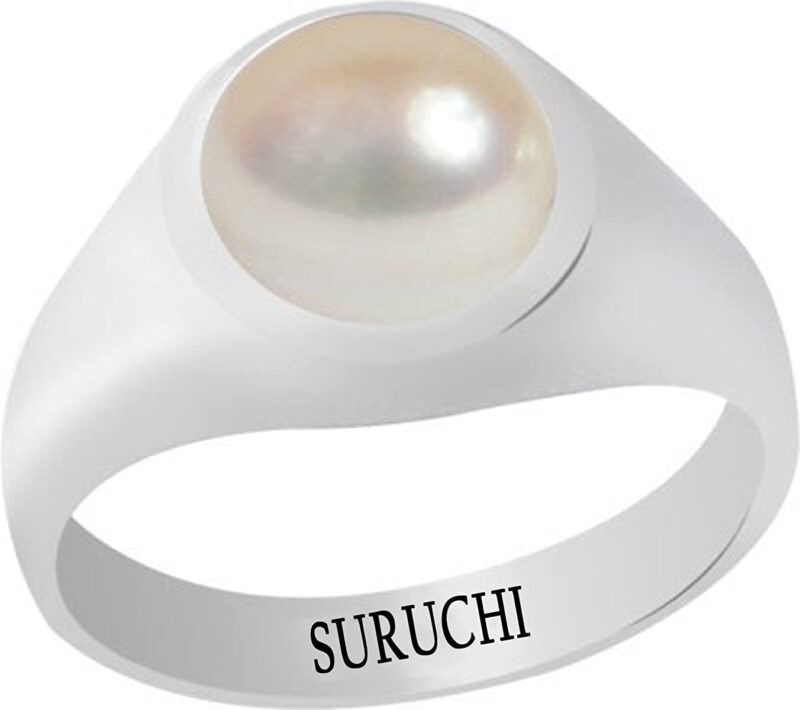 Suruchi Gems & Jewels Sterling Silver Astrological Gemstone 3.25 Ratti to 10.25 Ratti or 3 Carat to 9.5 Carat Pearl/Moti 925 Bis Hallmark Ring for Men & Women