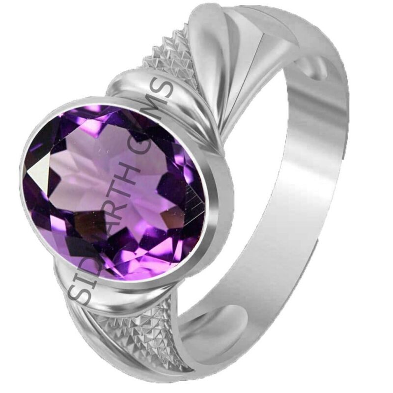 Akshita gems Unheated Untreatet 7.25 Ratti 6.20 Carat AAA+ Quality Natural Amethyst Stone Natural Katela Gem Stone Gemstone(Pear Shape) Adjustable Silver Ring for Men and Women