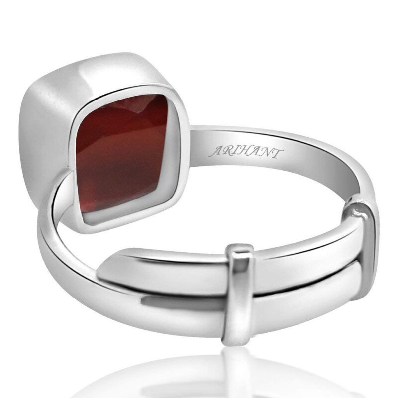 Arihant Gems & Jewels 6.25/7.25/8.25/9.25/10.25/11.25/12.25 Ratti Silver Adjustable Hessonite Garnet/Gomed Ring | Natural & Certified | Astrological Gemstone| Unisex Both for Men & Women