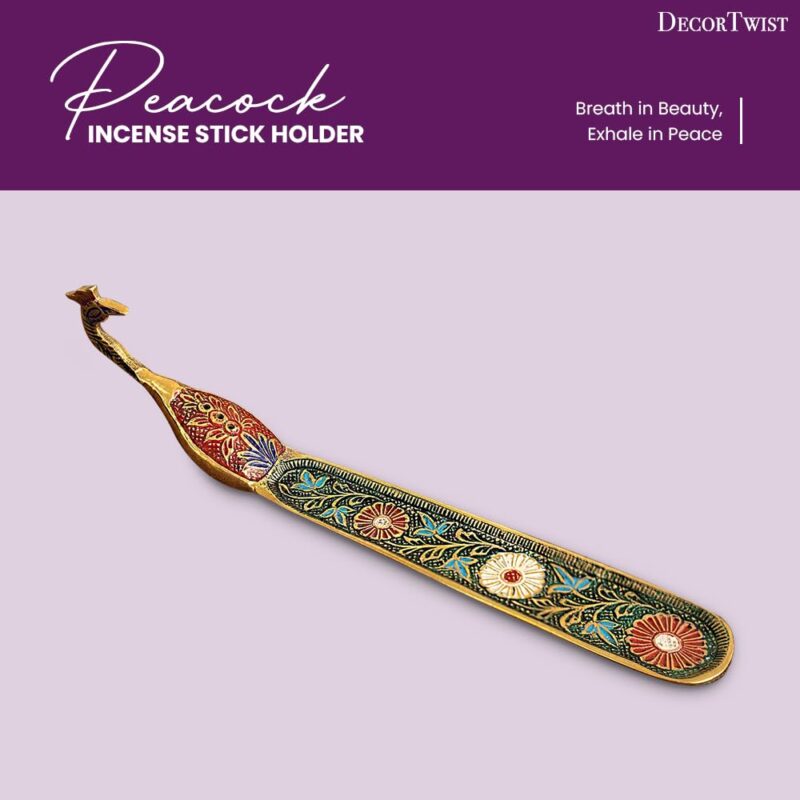 DecorTwist Brass Incense Stick Holder (2.1" Height, 137 Grams) | Peacock Design Agarbatti Stand for Diwali Pooja Incense Burner Dhoop Stick Holder for Home, Office,Temple 1 Piece