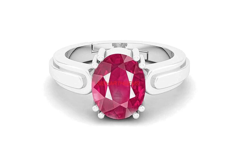 SIDHARTH GEMS 7.25 Ratti 6.00 Carat A+ Quality Natural Burma Ruby Manik Unheated Untreatet Gemstone Silver Ring for Women's and Men's(GGTL Lab Certifi