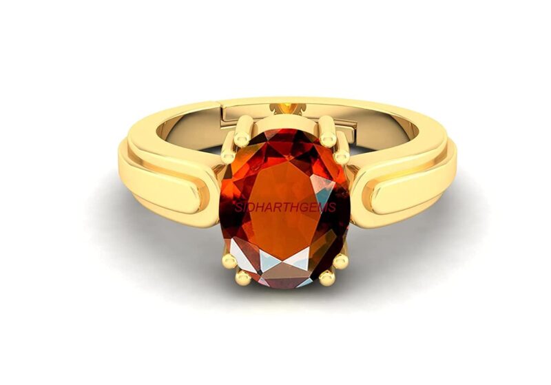 SONIYA GEMS 4.00 Ratti / 3.00 Carat Natural Gomed Stone Astrological Gold Ring Adjustable Gomed Hessonite Astrological Gemstone for Men and Women {Lab - Tested}