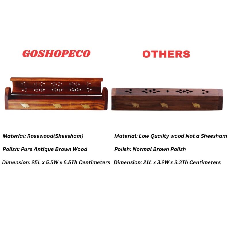 Goshopeco Sheesham Agarbatti Stick Stand | Incense Holder with Ash Catcher | Brass Dhoop Stick Holder Stand | Handmade Rosewood Stand Box for Mandir Pooja Wood, Office, Meditation.