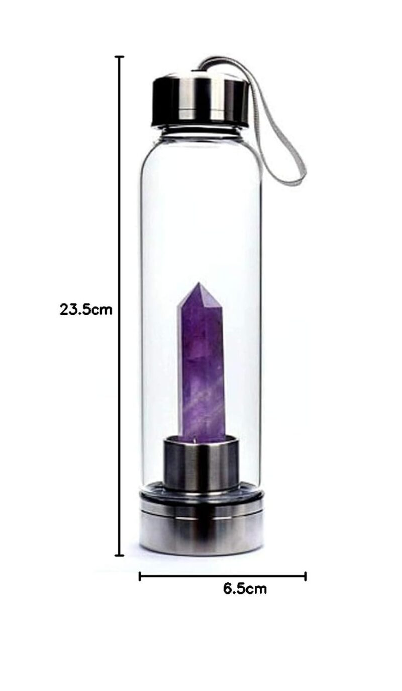 Panakumus Crystal Bottle Elixir Water Bottle 16Oz Natural Amethyst Gemstone Water Bottle For Making Crystal Infused Gemwater (500Ml) - Glass