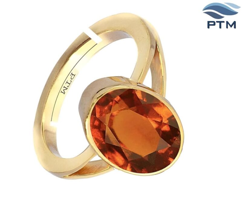 PTM Natural Hessonite/Gomed 9.25 Ratti or 8.5 Carat Astrological Certified Gemstone Panchdhatu/5 Metals Gold Plated Adjustable Ring for Men & Women - fba3925