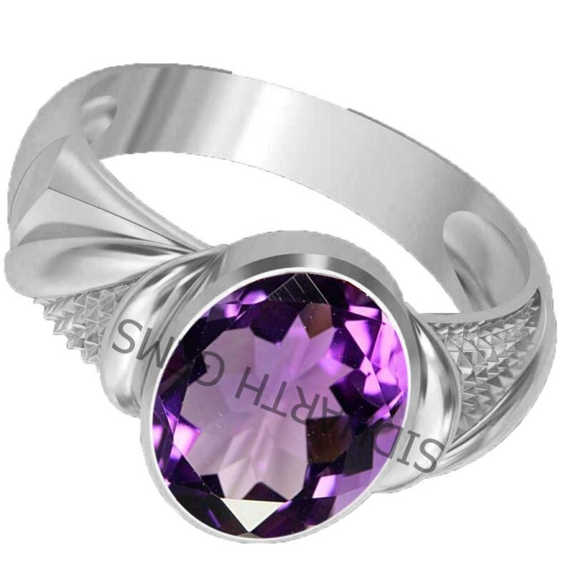 Akshita gems Unheated Untreatet 7.25 Ratti 6.20 Carat AAA+ Quality Natural Amethyst Stone Natural Katela Gem Stone Gemstone(Pear Shape) Adjustable Silver Ring for Men and Women