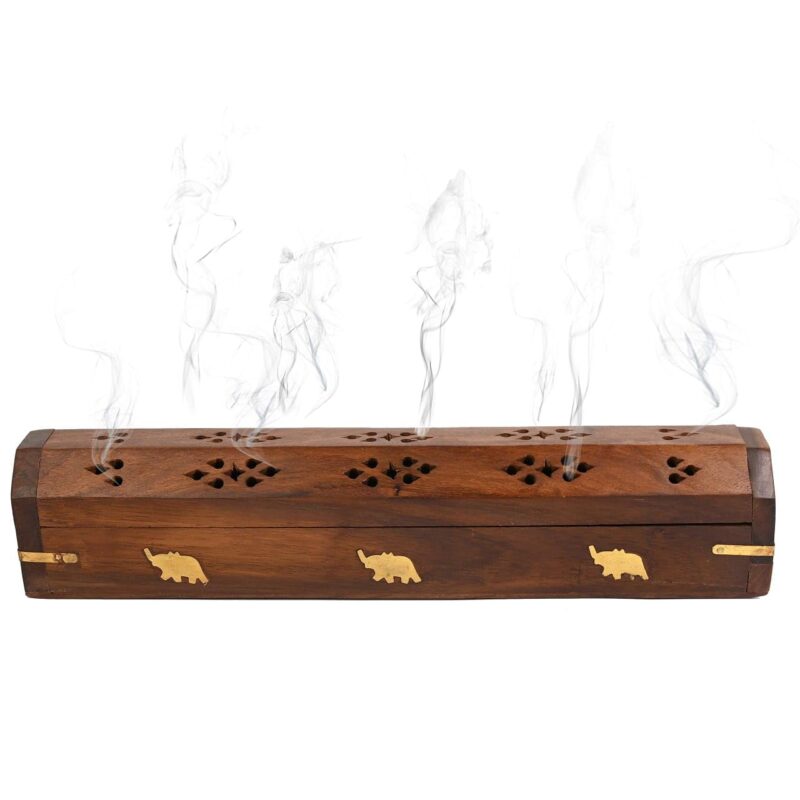 Bharat Art Store Wooden Agarbatti Stand With Ash Catcher & Dhoop Stick Holder, Agarbatti Stand Incense Holder |Wooden Incense Stick Holder For Home , Round