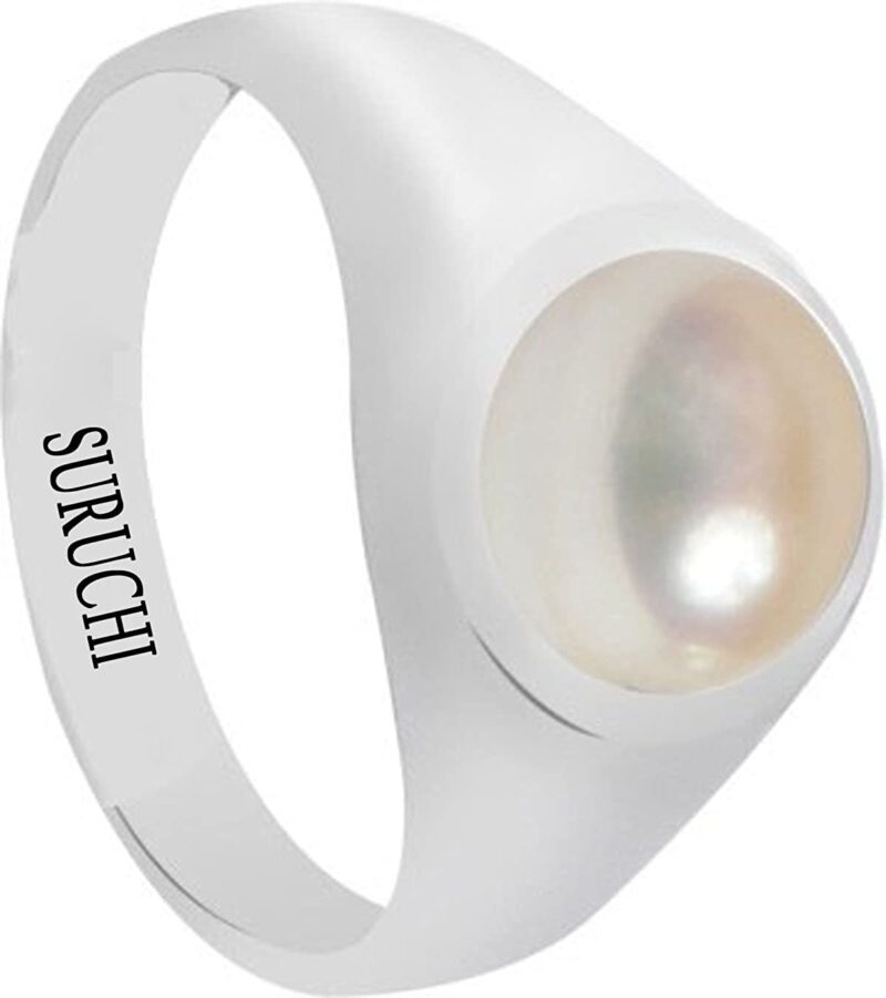 Suruchi Gems & Jewels Sterling Silver Astrological Gemstone 3.25 Ratti to 10.25 Ratti or 3 Carat to 9.5 Carat Pearl/Moti 925 Bis Hallmark Ring for Men & Women