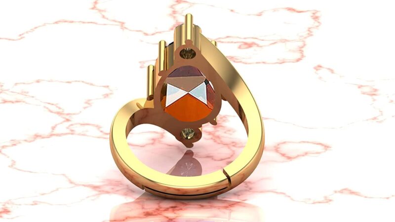 ANUJ SALES 18.00 Carat Certified AA++ Natural Gemstone Gomed Hessonite Stone Panchdhaatu Adjustable Ring Gold Plated Ring for Man and Women