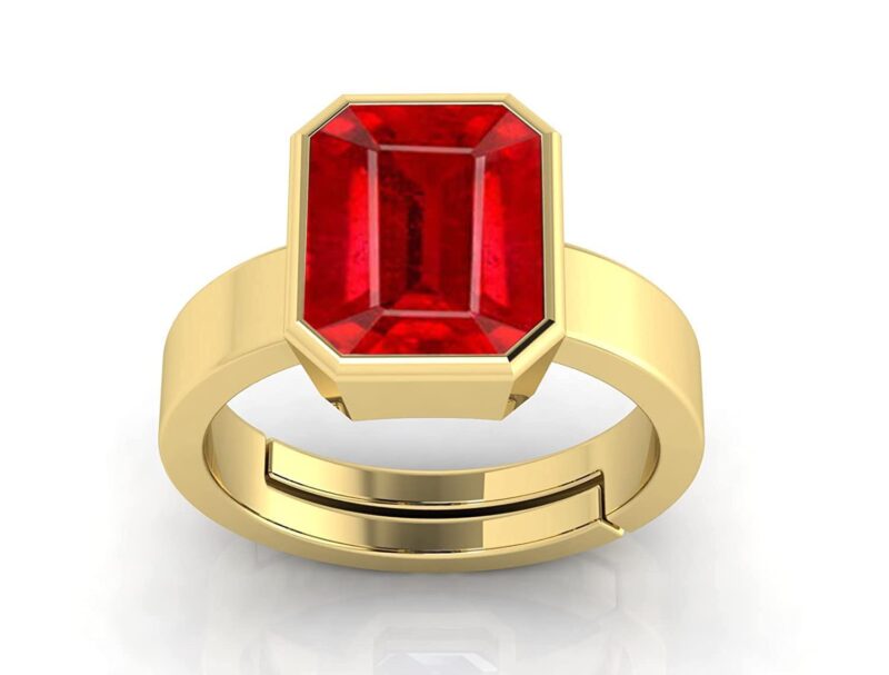 Kirti Sales 17.00 Carat Natural Ruby Manik Loose Gemstone Gold Plated Birthstone Astrology Rashi Ratan Adjustable Ring for Men & Women