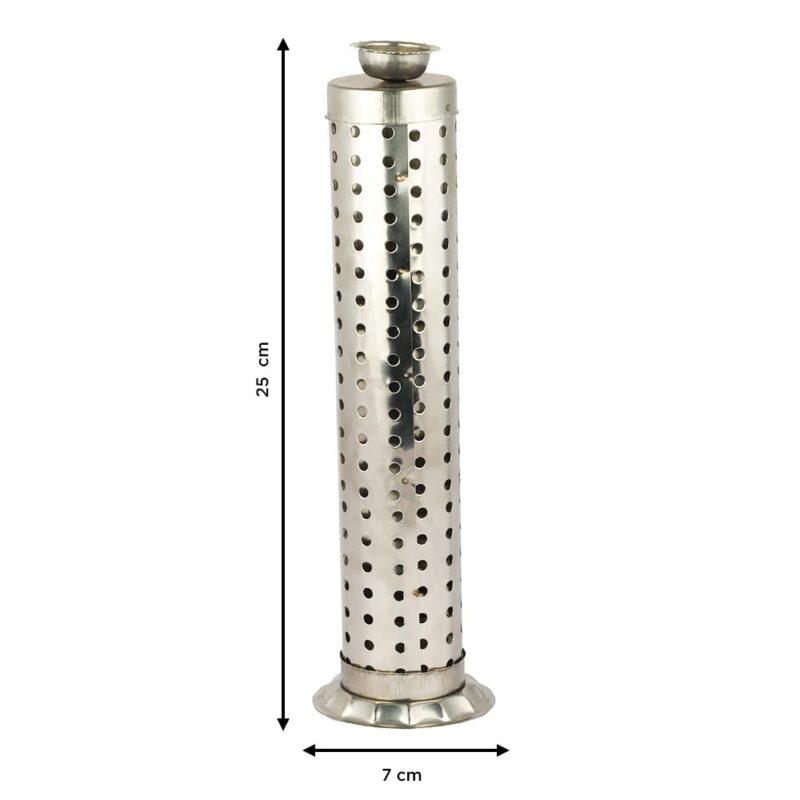 Stainless Steel Agarbatti Stand with Ash Catcher, Incense Stick Holder, 7x4x25 cm, Silver, Pack of 1