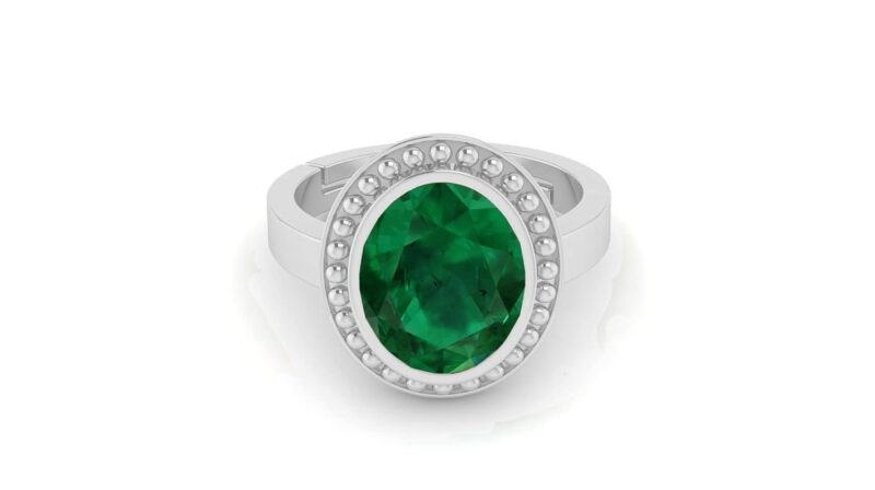 Akshita gems 5.25 Ratti 4.00 Carat Natural Emerald Adjustable Silver Panna Ring Certified for Women's and Men's