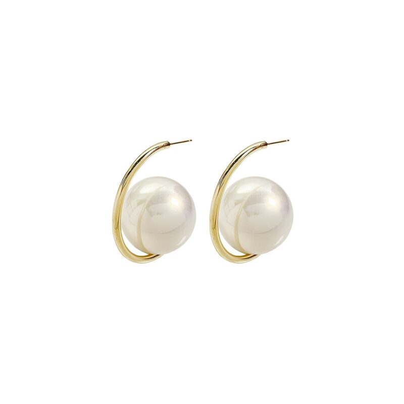 Half Hoop Pearl Earrings for Women Vintage Pearl Jacket Earrings Aesthetic Pearl Planet Earrings Large Crystal Hoop Earrings Minimalist Hypoallergenic Jewelry Gifts