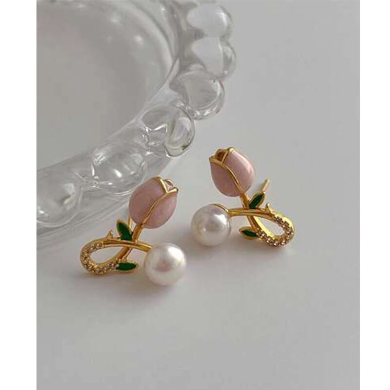 Tulip Flower Earrings for Women Pink Tulip Pearl Earrings Pearl Flower Earring for Women Jewelry Gifts.