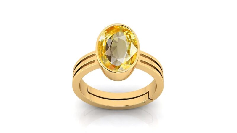 Kirti Sales Gems 13.25 Ratti 12.55 Carat Unheated Untreatet A+ Quality Natural Yellow Sapphire Pukhraj Gemstone Gold Plated Ring for Women's and Men's (Lab Certified)