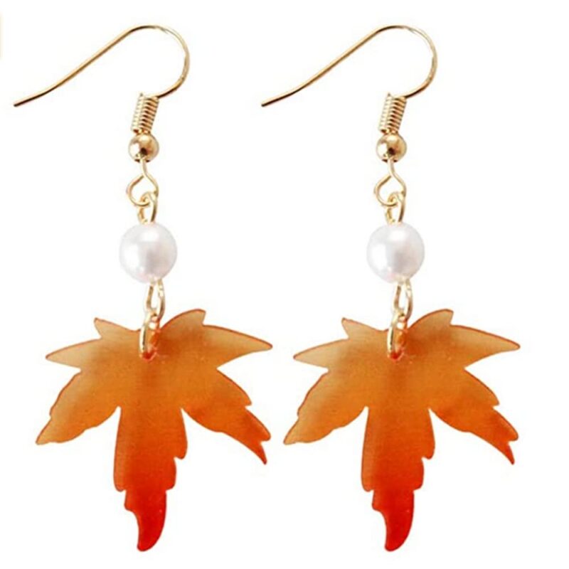 Simple temperament maple leaf earrings pearl long acrylic hanging pendant earrings