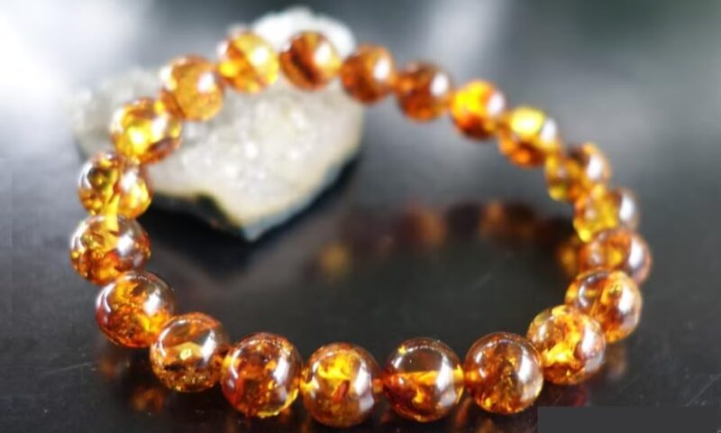 SreeGems Amber Bracelet Original Certified With Buddha Face अम्बर रत्न ब्रेसलेट Amber Gemstone Stretchable Crystal Bracelet For Astrological Purpose