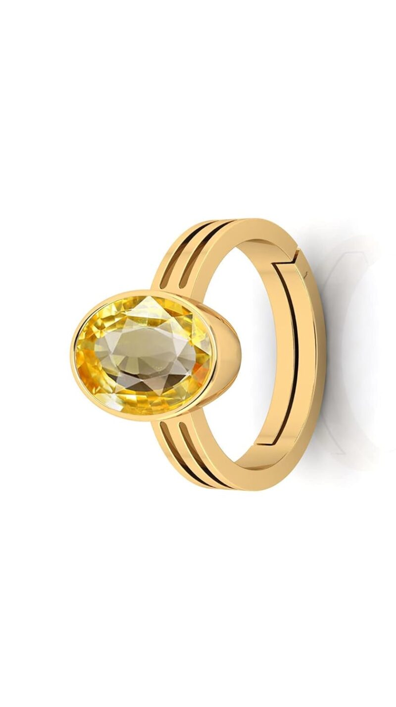 Kirti Sales Gems 13.25 Ratti 12.55 Carat Unheated Untreatet A+ Quality Natural Yellow Sapphire Pukhraj Gemstone Gold Plated Ring for Women's and Men's (Lab Certified)