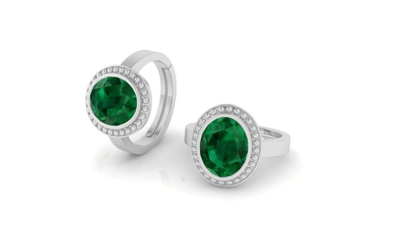 Akshita gems 5.25 Ratti 4.00 Carat Natural Emerald Adjustable Silver Panna Ring Certified for Women's and Men's