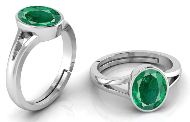 LMDLACHAMA AAA+ Quality Natural Natural Emerald 10.50 Ratti / 9.65 Carat Panna Silver Plated Adjustable Gemstone Ring for Women's and Men's (Lab - Certified)