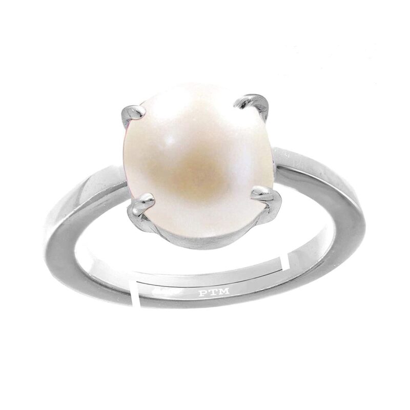 PTM Natural Pearl/Moti 5.25 Ratti or 5 Carat Astrological Certified Gemstone Pure Sterling Silver/925 bis Hallmark Adjustable Ring for Men & Women - fba4525