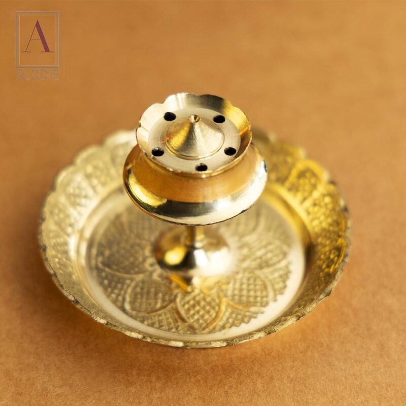 ALODIE - Brass Agarbatti Stand with Ash Catcher - Elegant Brass Agarbatti Stand for Pooja - Enhance Your Rituals with Stylish Agarbatti Holder Ash Collector - Functional Designs Agarbatti Stand (1)