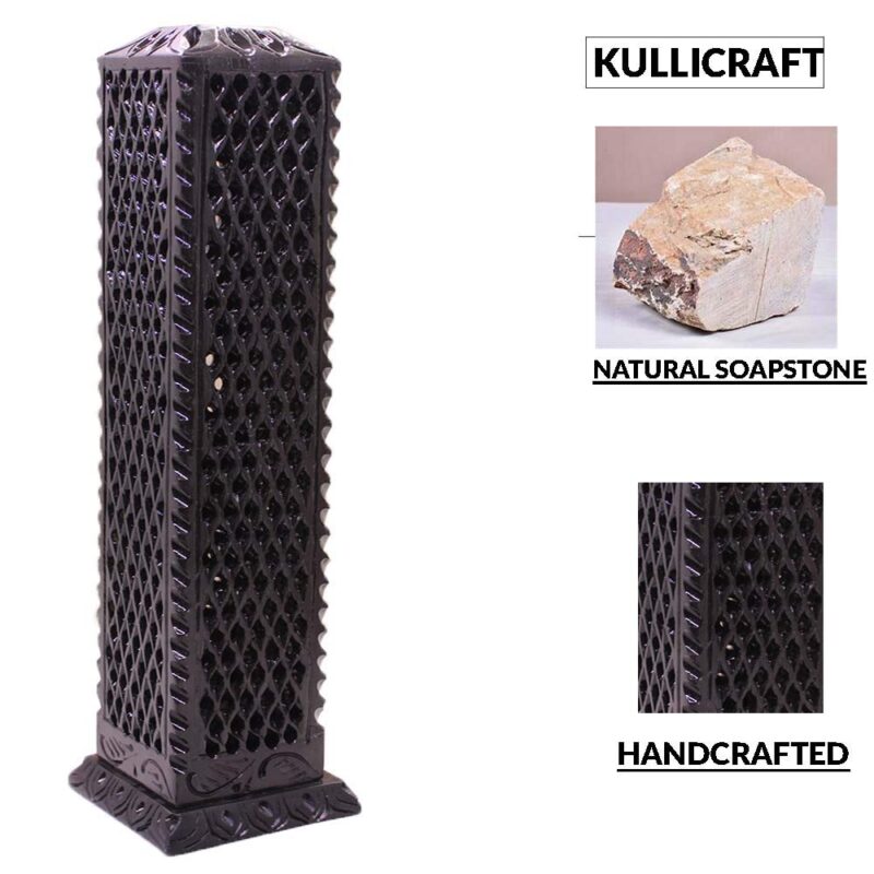 KC KULLICRAFT Marble Incense Stick Holder Agarbatti Stand Candle Burner/Handmade Black Carving Soapstone for Home Decor(Square)