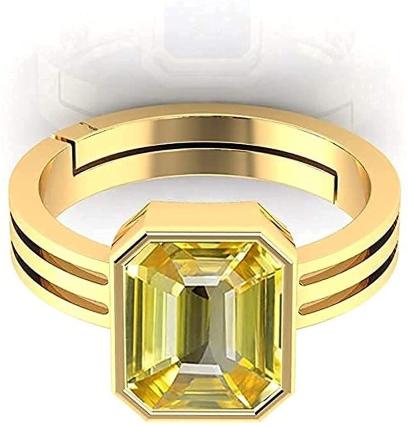 JAGDAMBA GEMS Certified Unheated Untreatet 7.00 Carat A+ Quality Natural Yellow Sapphire Pukhraj Gemstone Gold Plated Ring for Women's and Men's