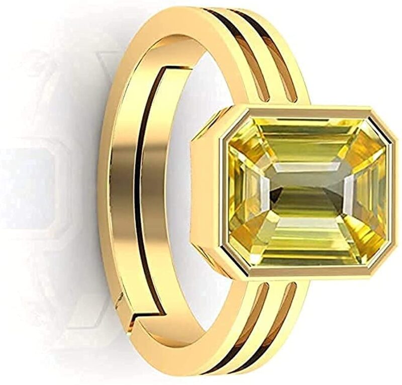 JAGDAMBA GEMS Certified Unheated Untreatet 7.00 Carat A+ Quality Natural Yellow Sapphire Pukhraj Gemstone Gold Plated Ring for Women's and Men's