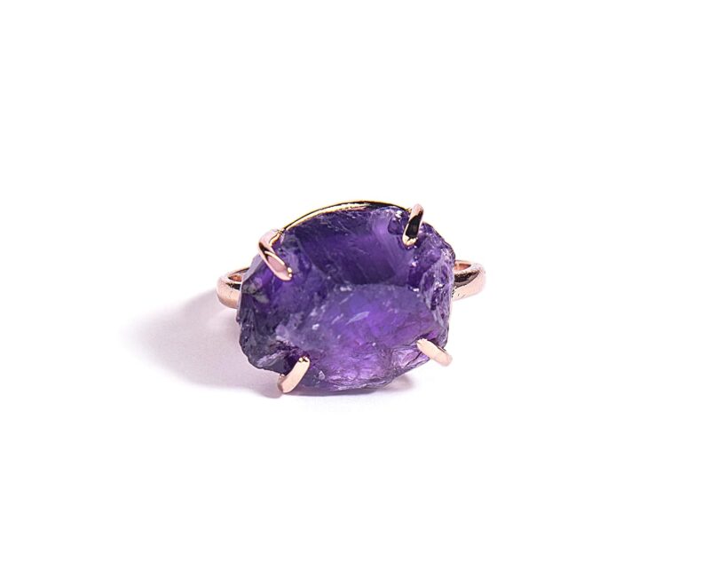 Gempro Natural Raw Amethyst Gemstone Rose Gold Plated Ring for Women (Free Size)